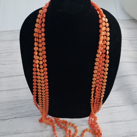 VINTAGE Orange 4 Strand Round Beaded 36"Ne… - Picture 2 of 7